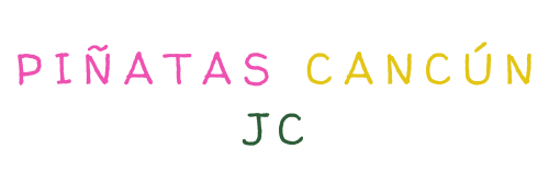 Logo de Piñatas Cancun JC con letras de colores fondo blanco